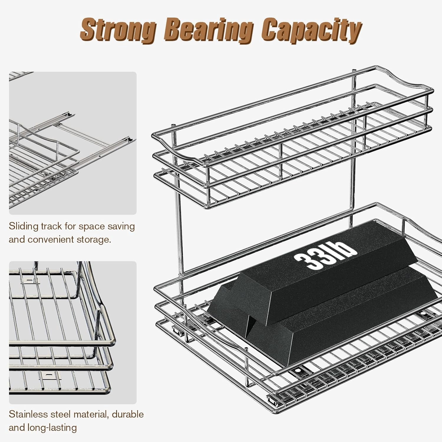 VyGrow Pull Out Cabinet Organizer 2 Tier Under Sink Organizers and Storage, Multi Purpose Sliding Cabinet Basket for Cabinet Countertop Shelf Holder, Sliver