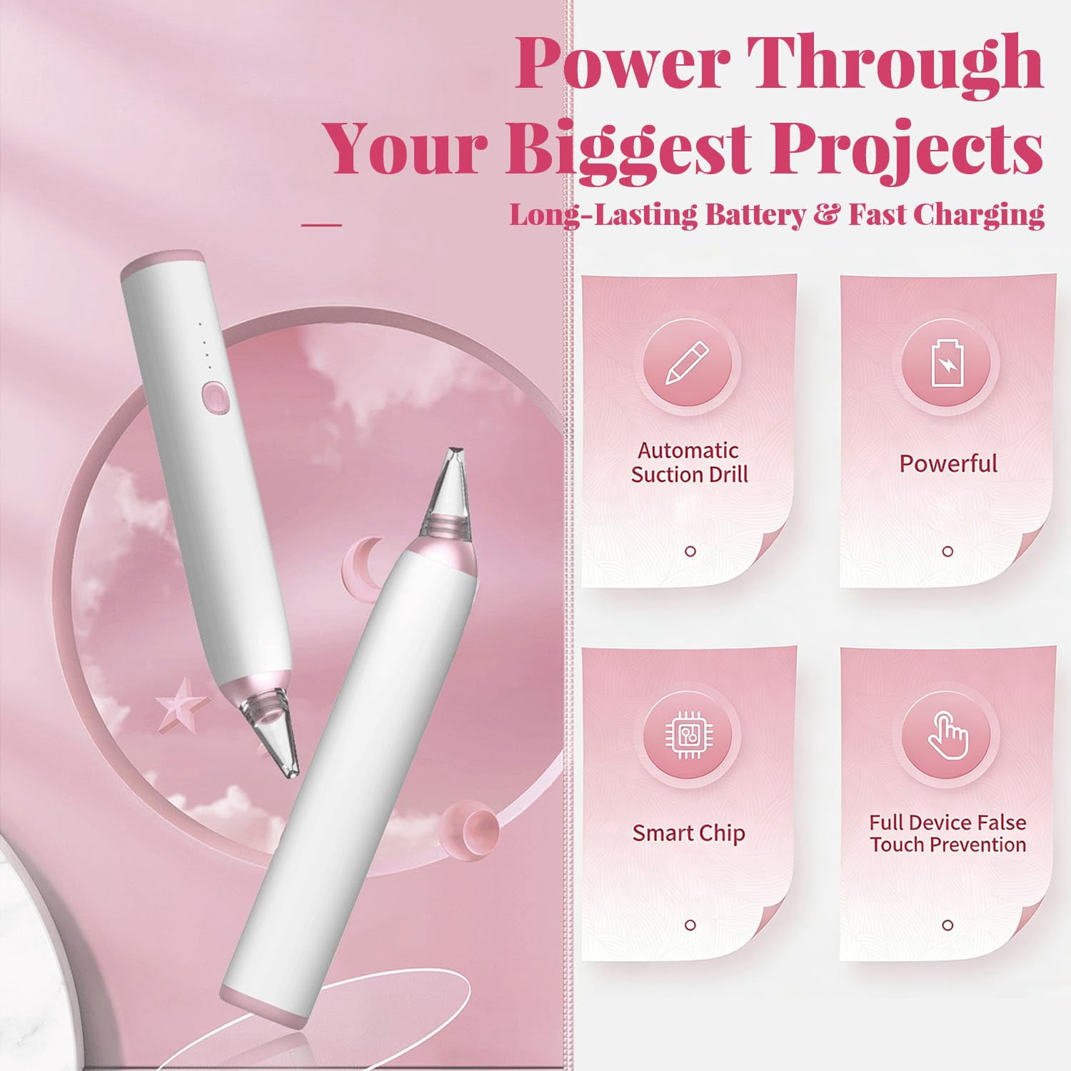 Electric Diamond Painting Pen, Diamond Painting Pen Accessories & Tools with Vacuum Technology, Rechargeable Battery, Lightweight Design, Gift Gem Diamond Art Fans & DIY(2pcs)