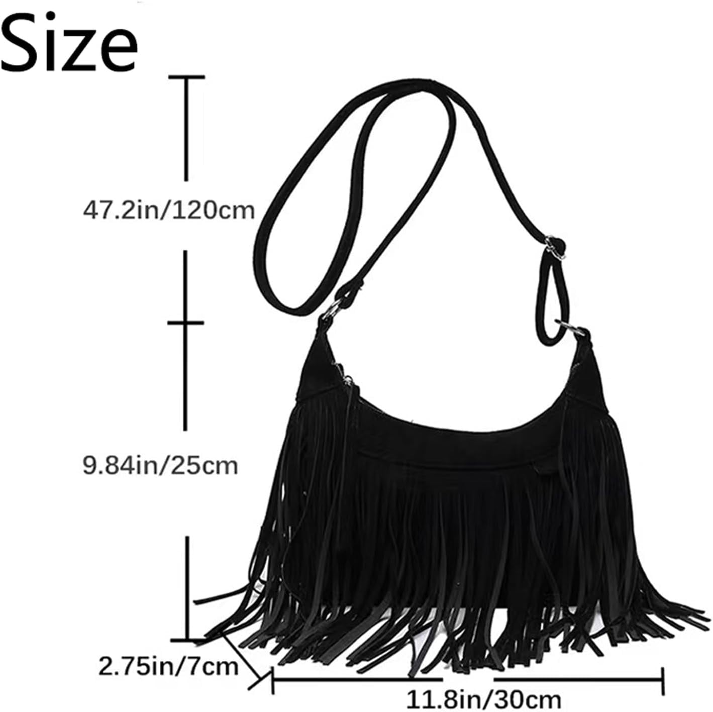 Women Fashion Fringe Purse Crossbody Bags Vegan Suede Hippie Tassel Hobo Shoulder Bag Vintage Handbags