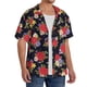 thumbnail image 2 of Balery Red Rose Flower Camisa Casual de Manga Corta con Botones para Hombre, Texturizada, Estilo Cubano, para Playa, Verano-Large, 2 of 5