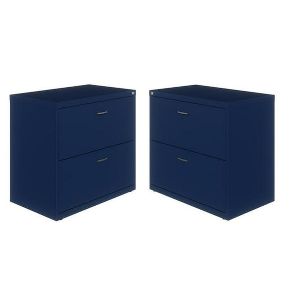Home Square 2 Drawer Lateral Metal Filing Cabinet Set in Navy (Set of 2)