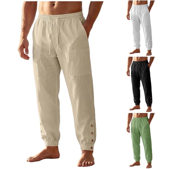Men's Cotton Loose Casual Drawstring Elastic Waist Sports Pants, Sweatpants, Joggers, Solid Color with Pockets, Straight Leg Comfort Fit, Quick Dry Breathable, Gym Workout Daily