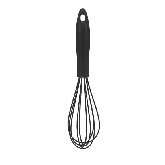Non-Scratch Silicone Whisk | Flexible Kitchen Whisk for Blending, Whisking & Beating | Egg Beater & Milk Frother | 26cm Black Hand Whisk for Cooking, Baking & Coffee | Dishwasher Safe