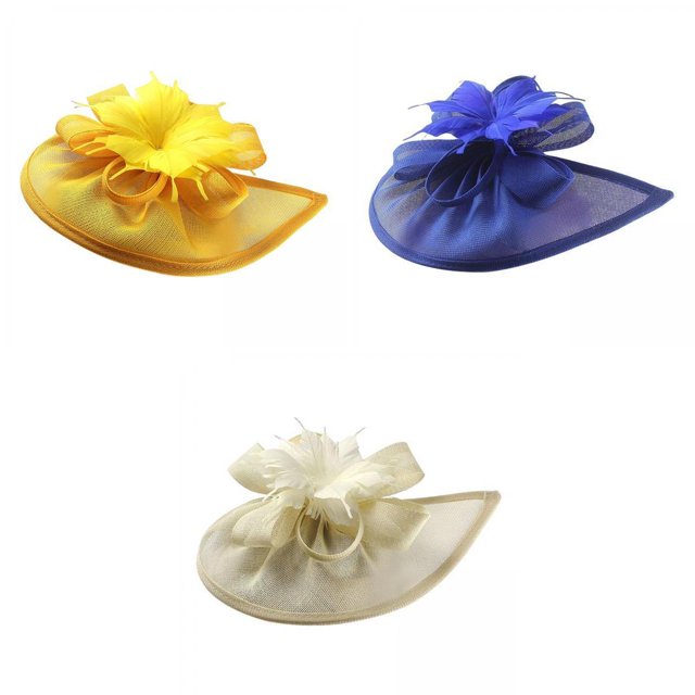 Juego de 3 s de malla para niñas, elegante , cóctel, fiesta de té, Derby de Kentucky amarillo rosa beige Colcomx sombrero tocado