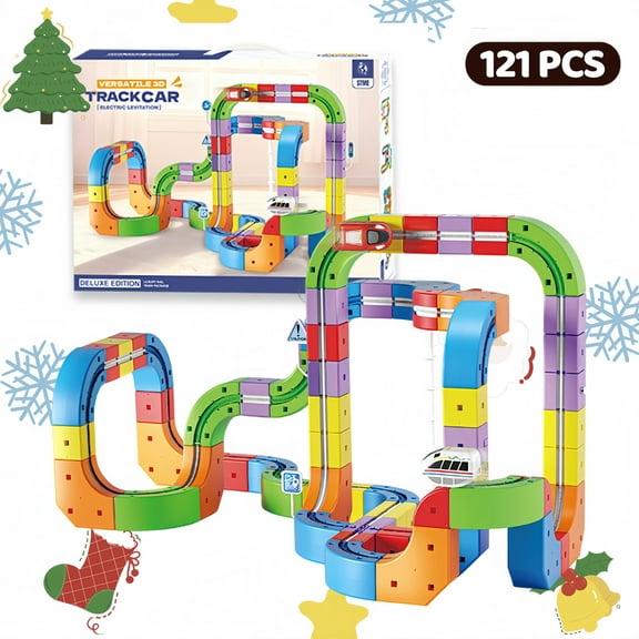 2026 Train Track Fusion Set, 121Pcs 3D Infinity Train Routes with Mix-and-Match Cubes, Funny Train Track with Moving Train The perfect gift for Christmas, birthdays, and anniversaries(121Pcs Set)