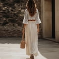 thumbnail image 2 of Morttic Women‘s Solid Two-Piece Set – Lace Spliced V-Neck Short Sleeve Top & High Slit Maxi Skirt Elegant Casual Outfit Apricot，S, 2 of 3