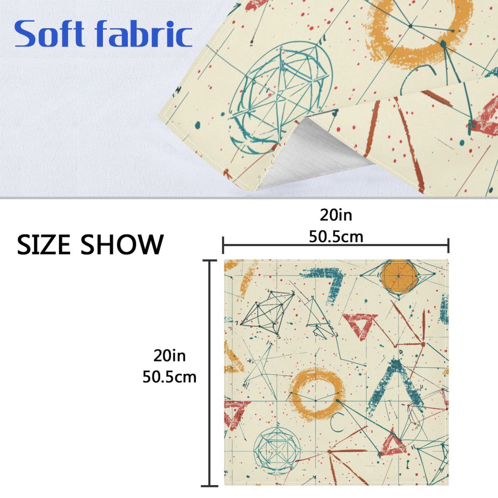 JSTEL Math Graphics Cloth Napkins Set of 6, 20x20 Inch Washable and Reusable Napkin for Decoupage Dinner Party Everyday Use