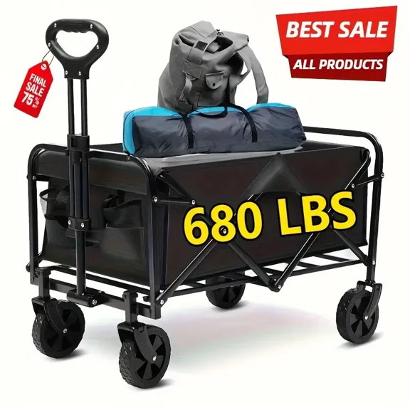 Folding Cart 680 lb Capacity Wagon with Steel Frame & Durable Wheels