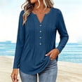thumbnail image 5 of hoksml Everyday Essential Pleated Front Henley Top Women's, V Neck Long Sleeve 4-Button Tunic Blouse with Curved Hem and Casual Fit, 5 of 7