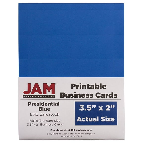 JAM Paper Printable Business Cards - 3 1/2 x 2 - Presidential Blue - 100/Pack