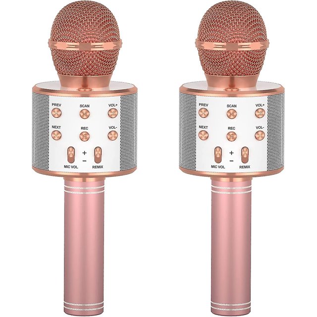Micrófono de karaoke para niños Liangnv, máquina de karaoke portátil con Bluetooth, regalos de cumpleaños de Navidad para niños y adultos (2 piezas, oro rosa*2) - -