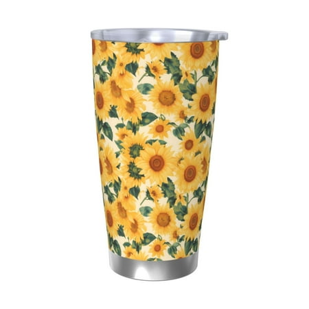 

Tideii Green Leaf Sunflower for 20OZ Car Cup Stainless Steel Cold and Hot Cup with Lid Suitable for Outdoor and Home Unisex-Without Straw