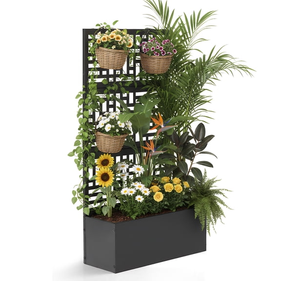 Ktaxon 61in Outdoor Raised Garden Bed, Free-Standing Black Planter with Drainage Holes for Climbing Plants & Flowers