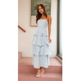 thumbnail image 6 of Parfaitlady Women Summer Strapless Maxi Dress Ruffle Tiered Solid Backless Smocked Elegant Flowy Beach Long Dresses Light Blue L, 6 of 8