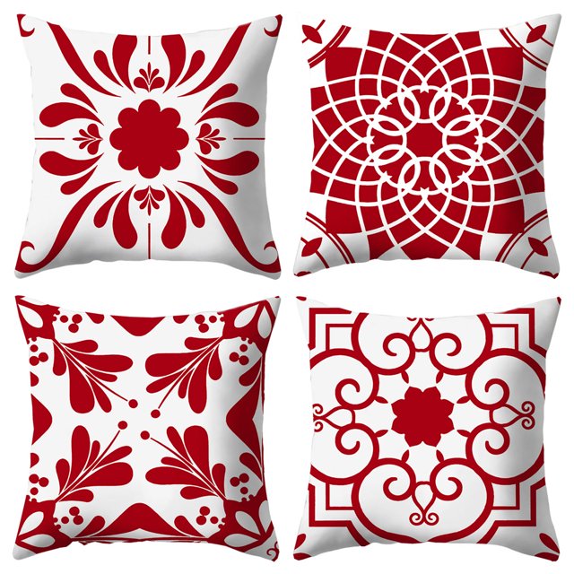 Funda de almohada con decoración geométrica de cártamo, juego de 4 fundas de almohada cuadradas de cártamo de primavera abstracta