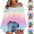 thumbnail image 2 of ShiShine Women's Ruffle Trim Off Shoulder Tops Gradient Color Puff Long Sleeves Casual Loose Blouse Shirts, 2 of 4