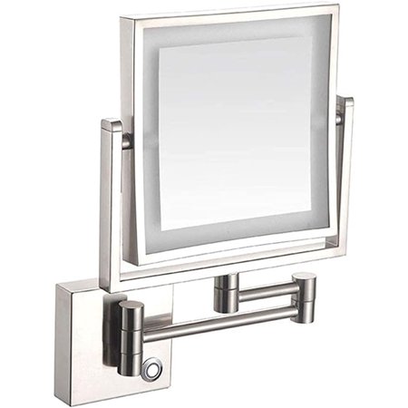 Vanity Mirror Square Wall Mount Led Lighted Makeup Mirror 3X Magnifying Cosmetic Mirror 360° Swivel Extendable Two Sided Vanity Mirror for Bathroom UK Plug /Nickel Brush