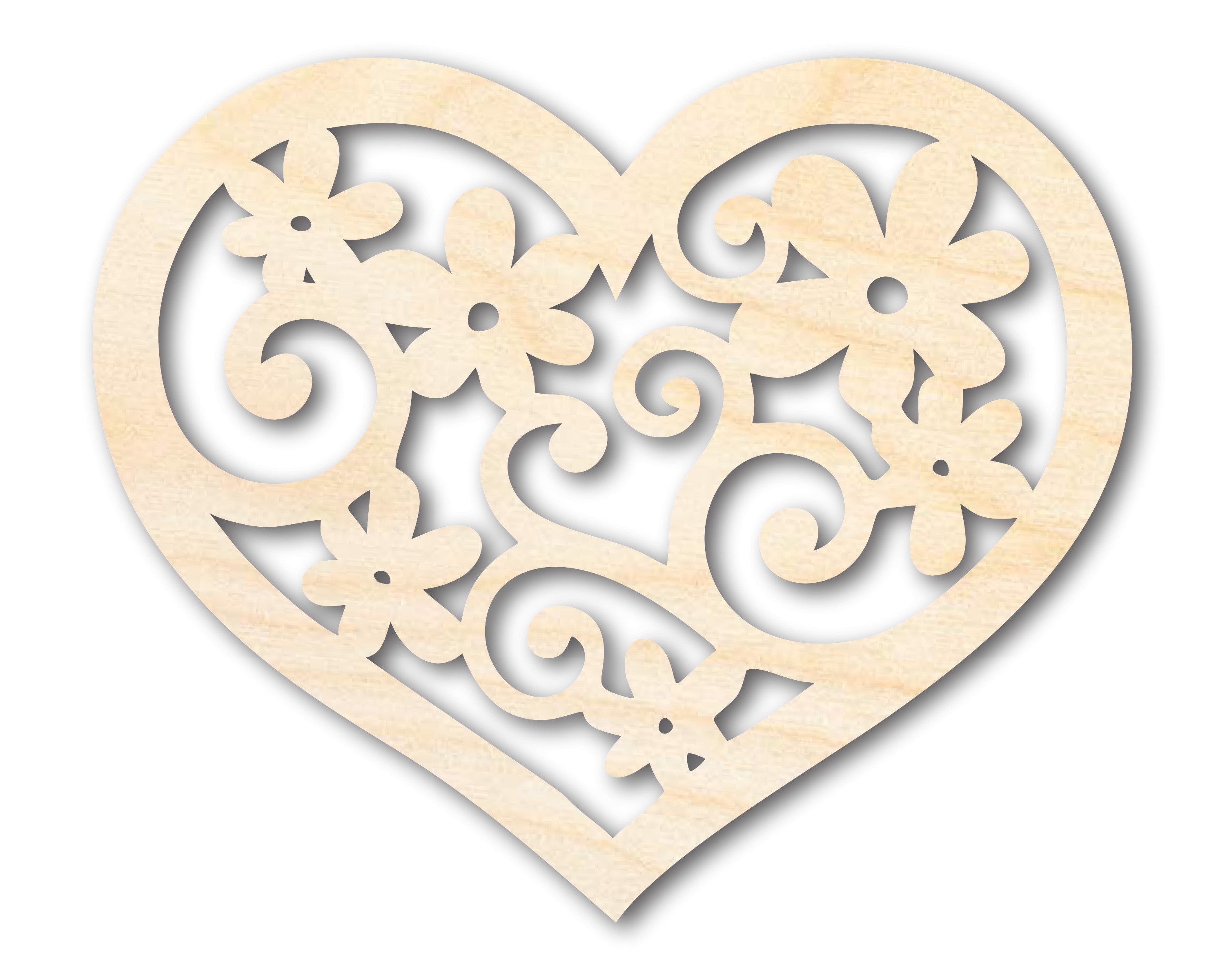 Unfinished Wood Flower Heart Shape Craft up to 36" 5" / 1/4