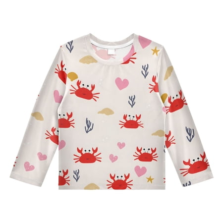 Crabs Shell Pattern Boys Rash Guard Shirts UPF 50 Plus Sun Protection Short Sleeve Swim Tees 11-12T