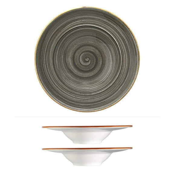 Space dia.10.75" h:2.25" 16 oz. Round Grey Porcelain Bowl (Set of 2)