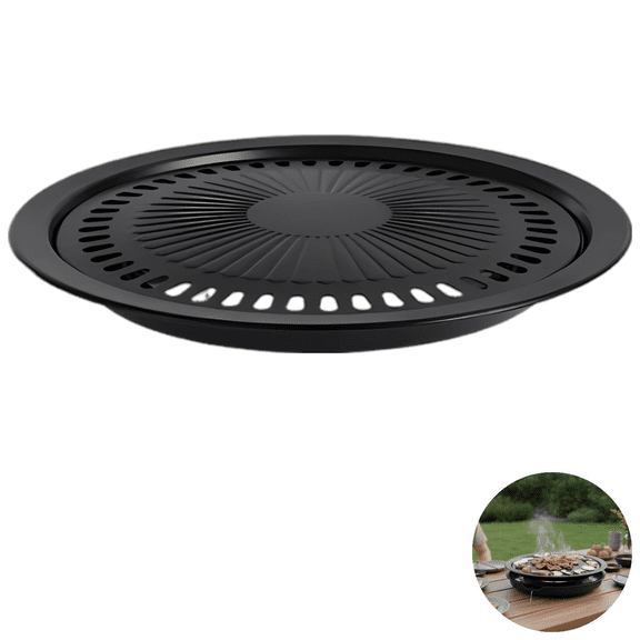 11.8 in Korean BBQ Pan, Non-Stick Metal Cooking Plate with Oil Drain Design, Portable Outdoor Griddle for Electric Ceramic Cookers and Halogen Ovens