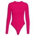 thumbnail image 3 of Aayomet OnePiece Jumpsuits For Women Womens Round Neck Long Sleeve Bodysuit Bottoming Shirt Jumpsuit Pajamas,Hot Pink M, 3 of 4