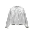 thumbnail image 5 of Zaldita Women's Holographic Zipper Bomber Jacket Long Sleeve Baseball Collar Jacket Coats Silver 3XL, 5 of 7