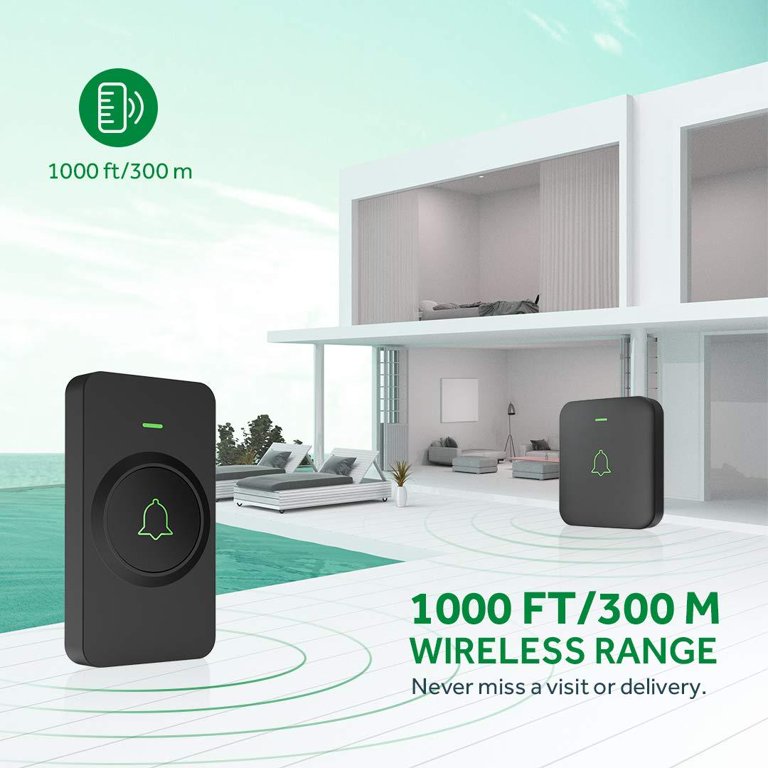 1 Set Black Wireless Door Bell, Mini Waterproof Wireless Doorbell Operating  At Over 1000 Feet,5-level Adjustable Volume,55 Melodies, CD Quality Sound