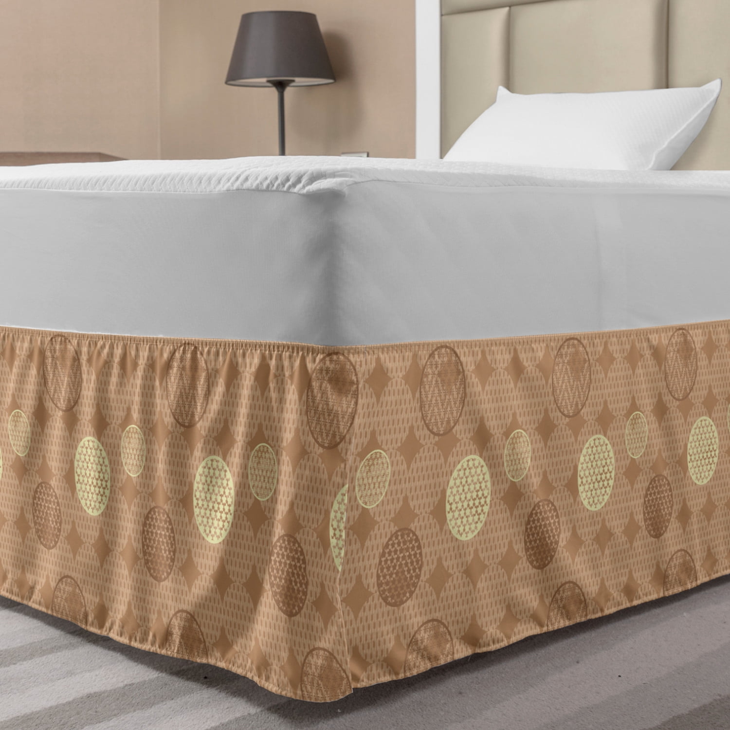 Neutral Color Bed Skirt, Traditional Abstract Art Pastel Circles on