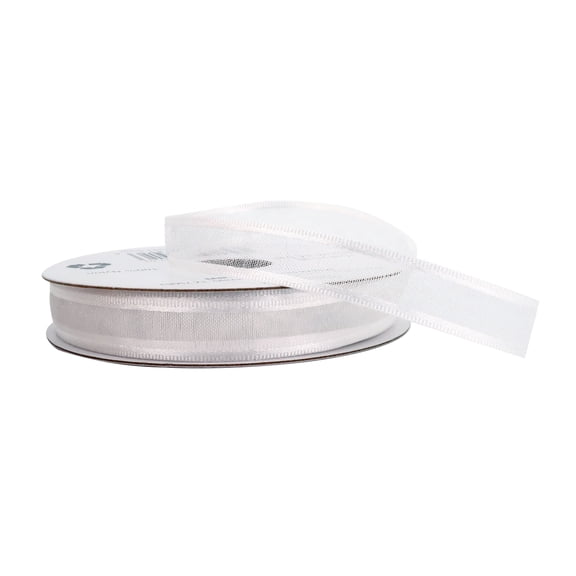 Celebrate It 3/8" x 5yd. Whtite Sheer Satin Edge Ribbon - Non-Wired with Woven Selvage, Nylon, Ideal for Gift Wrapping, Baskets & Crafts, 24 Pack