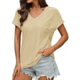thumbnail image 2 of TODOZO T Shirts for Women Loose Fit Casual Lightweight Soft Basic Tees Womens Summer Tops Women Loose V Neck Short Sleeve Tops Casual Pure Color Lace Summer Shirts Blouse Khaki Xxl, 2 of 7