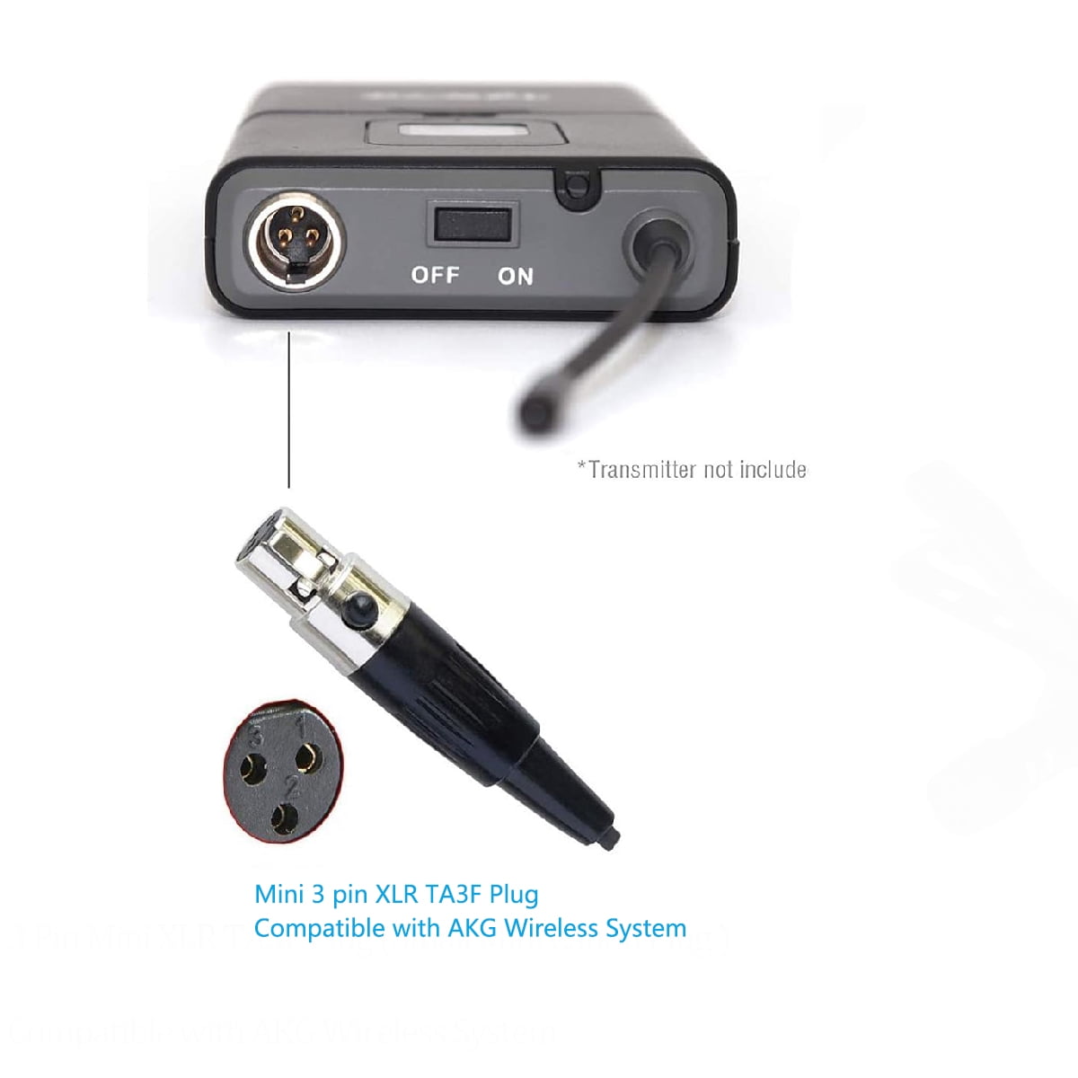 Black Lavalier Microphone, Cardioid Condenser Clip-on Mic for AKG/Samson Wireless Systems, Mini XLR TA3F Plug
