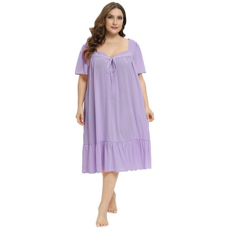 

Nightdress for Women Plus Size - Women Soft Sleepwear Short Sleeve Nightdress Square Neck Ladies Loungewear XL-5XL