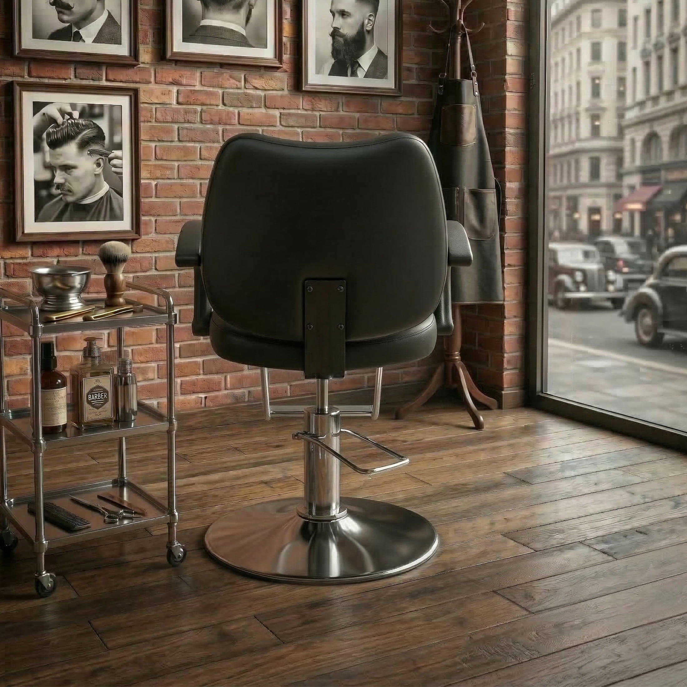 Noble House Hydraulic Barber Styling Chair, Adjustable Height, PU Upholstery, Black + Chrome