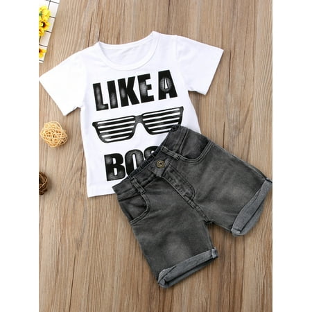 

Huakaishijie Toddler Kids Boys Summer Tops T-shirt Denim Pants 2Pcs Outfit Set 1-6 Years