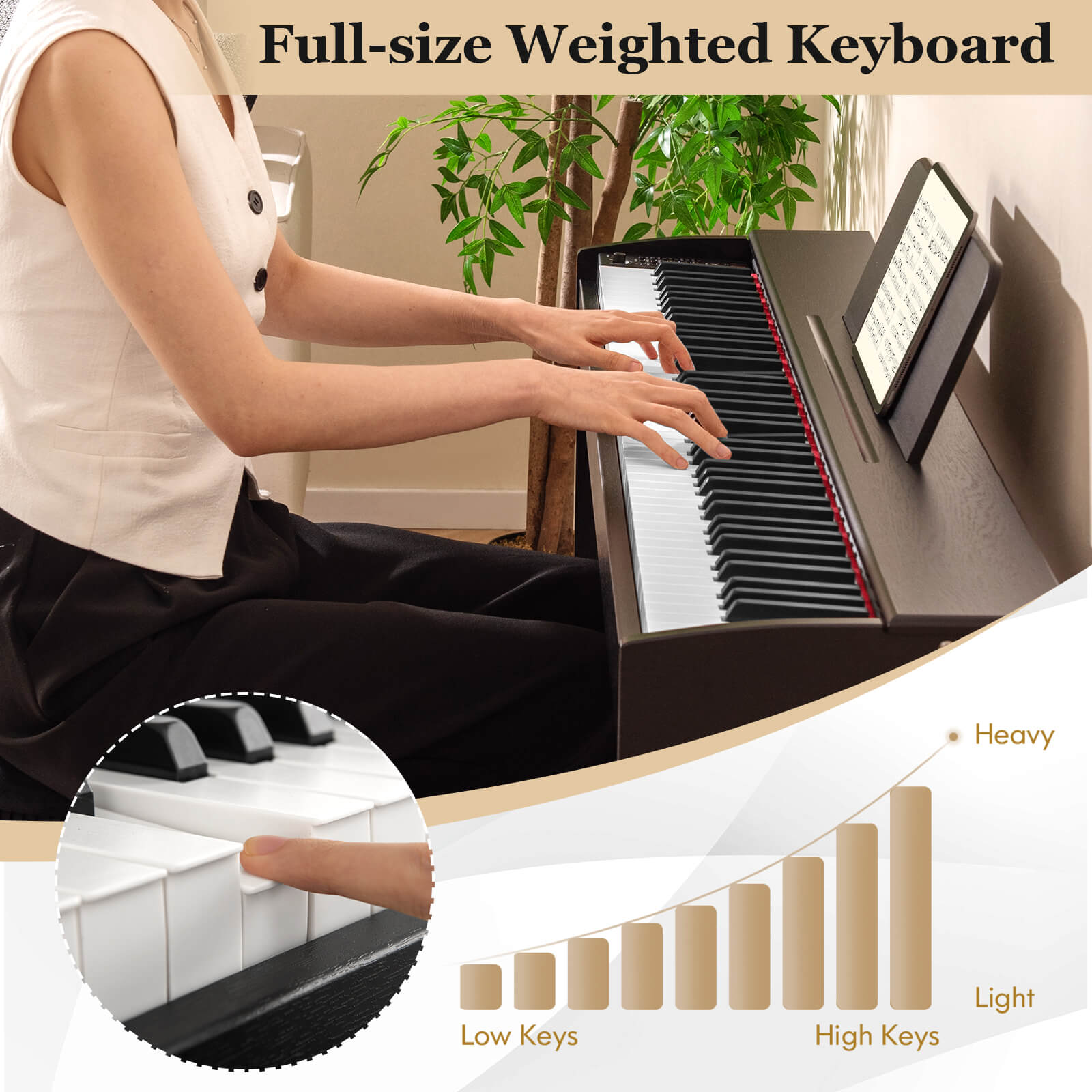 Costway 88-Key Hammer Action Weighted Keyboard Electric Piano with  Stand & Triple Pedals