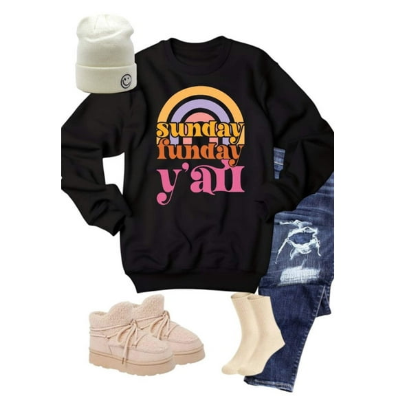 Rainbow Sunday Funday Graphic Crew Sweatshirt