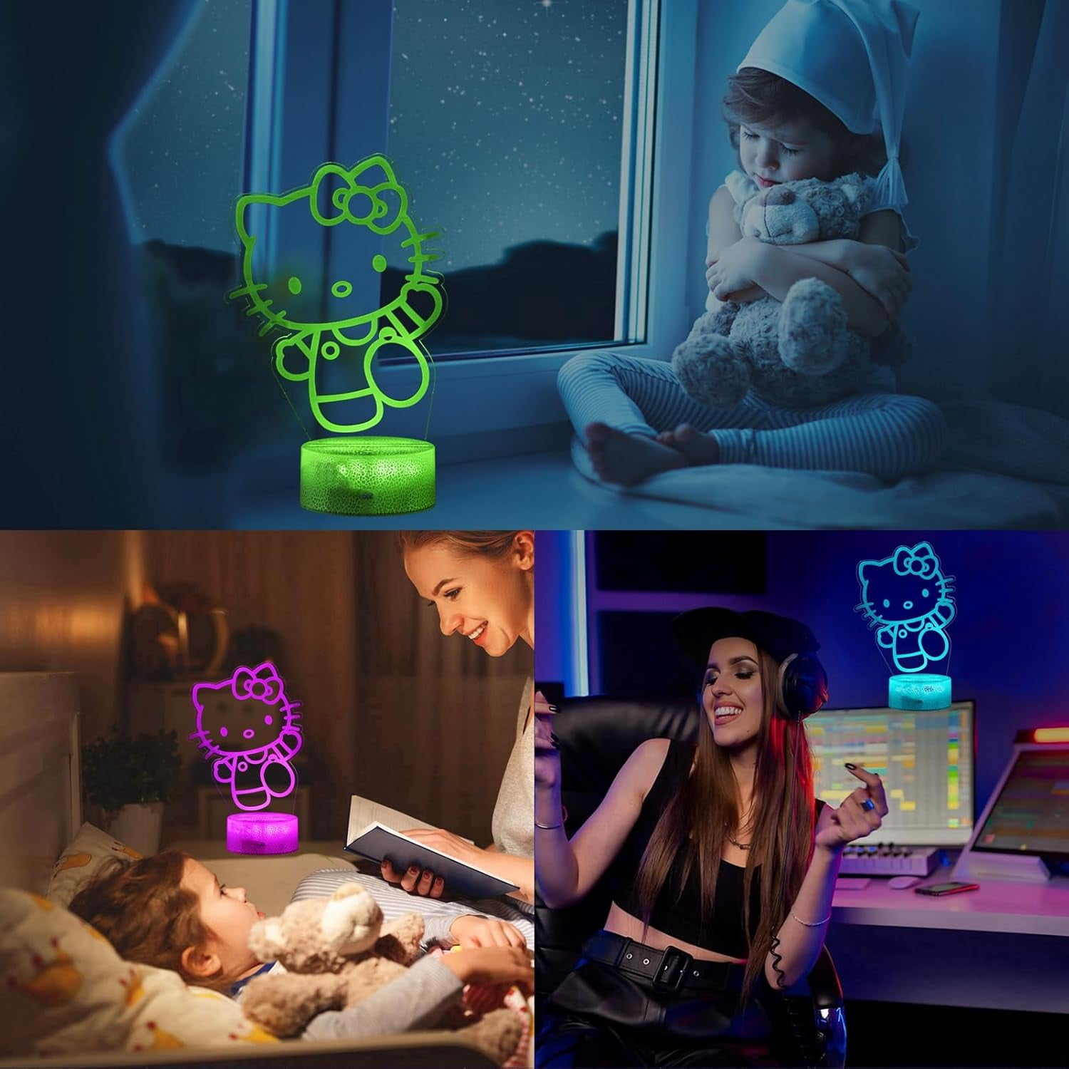 Aorsher Cute Night Light - Anime Charater Multi-Color Change Decor Kitty Lamp with Remote, Dim, Timer, Game Fan Gifts for Christmas Birthday