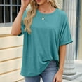 thumbnail image 7 of ameIAEA Summer Comfy T-Shirt for Women Roll Up Short Sleeve Tee Tops Crewneck Loose Shirts, 7 of 7