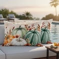 thumbnail image 4 of Orange Green Pumpkins Fall Outdoor Waterproof Pillow Covers, Thanksgiving Floral Botanical Vintage Decorative Rectangle Throw Pillowcase Sofa Cushion Sham for Patio/Couch/Chair, 20"x12" 2 Pack, 4 of 8