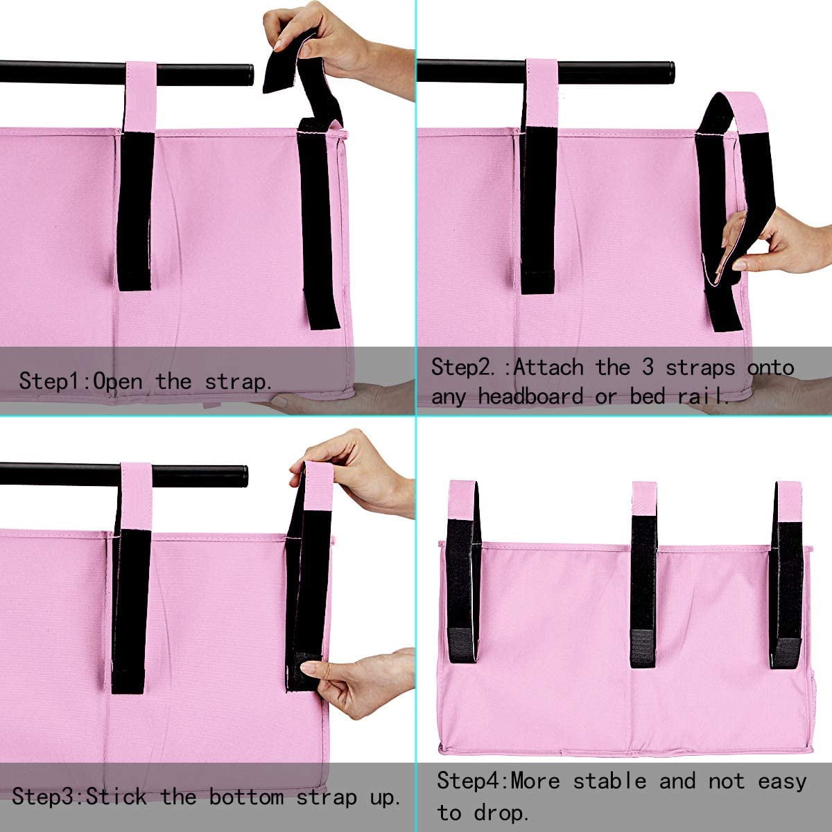 Kepooman Multi-function Oxford Bedside Caddy Hanging Storage Bag with 8 Pockets for Bunk Dorm Bed, Pink Kepooman Multi-function Oxford Bedside Caddy Hanging Storage Bag with 8 Pockets for Bunk Dorm Bed, Pink