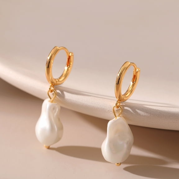 PRIYAL Gold Pearl Dangle Earrings for Women, 14K Gold Plated Small Pearl Drop Huggie Hoop Earrings, Hypoallergenic Dainty Gold Earrings Wedding Jewelry Gifts for Women Trendy