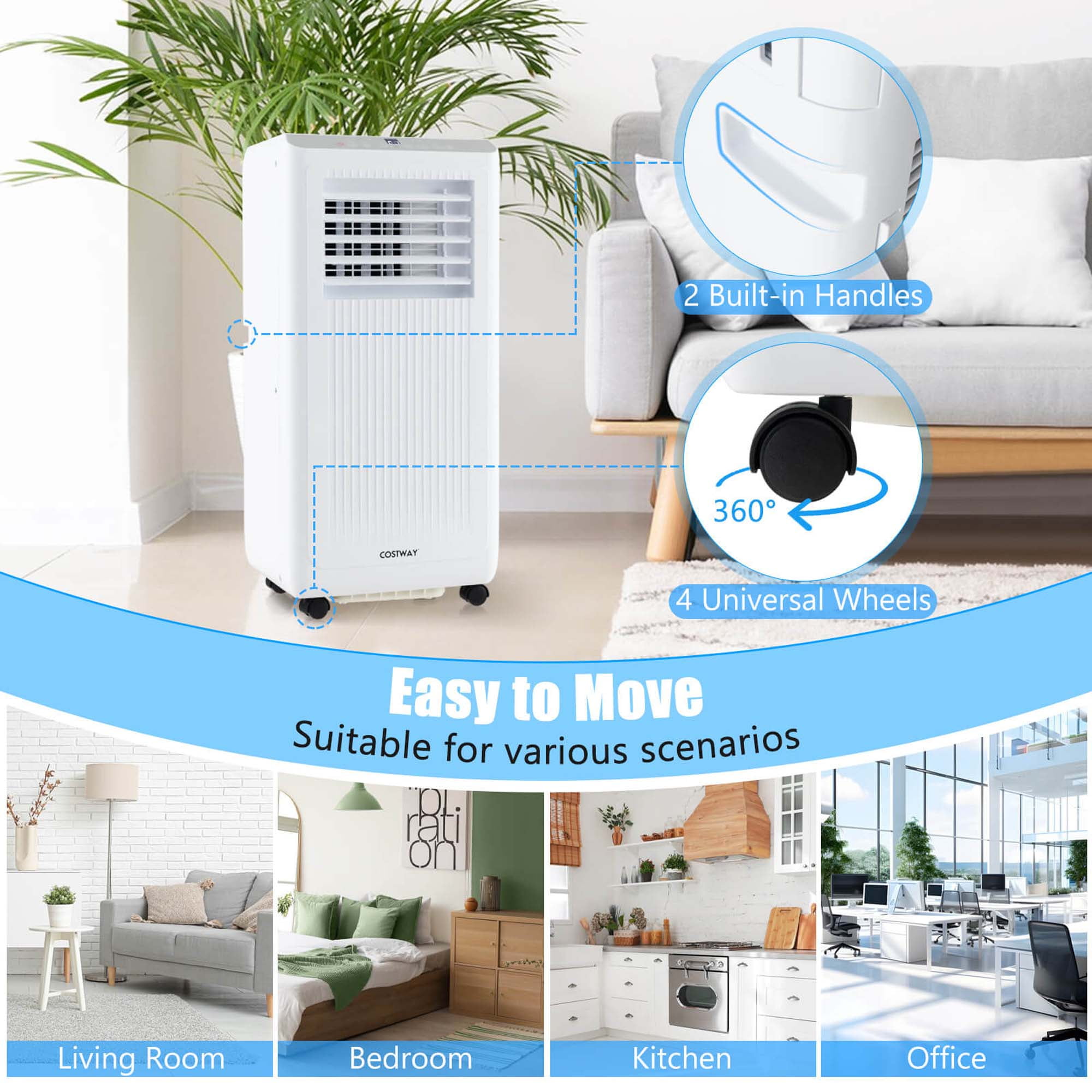 Costway 10000 BTU (6500 BTU DOE) 350 sq ft Portable Air Conditioner, White