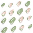 thumbnail image 3 of Simple green and white color matching French manicure, gel nail full coverage acrylic false nails, 24 pieces set, 3 of 5