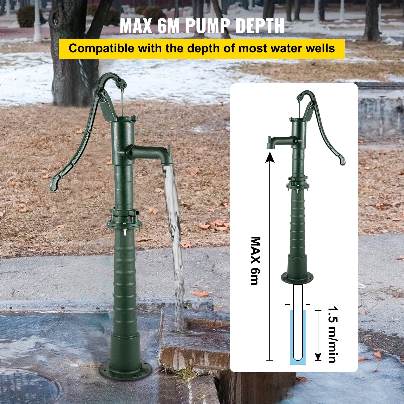 VEVOR Black/Green Hand Water Pump/Stand Heavy Duty Cast Iron Garden Pitcher  Pump