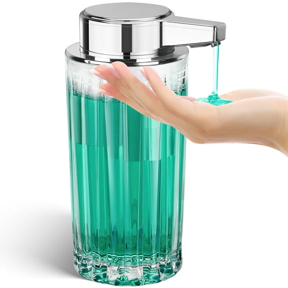 Automatic Liquid Soap Dispenser Touchless Auto Glass Clear Hand Lotion Soap Dispenser with Pump Electric Hands Free Modern Refillable Dish Soap Dispenser Rechargeable for Kitchen Bathroom