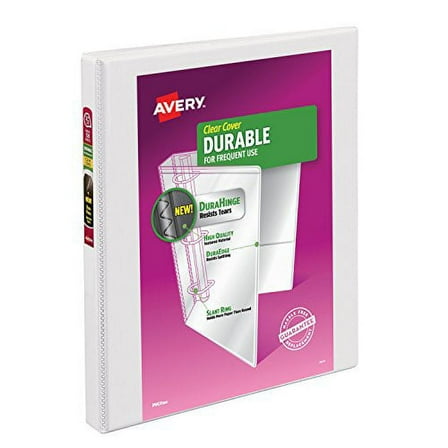 Avery 0.5" Durable View 3 Ring Binder, Slant Ring, Holds 8.5" x 11" Paper, 1 White Binder (17002)