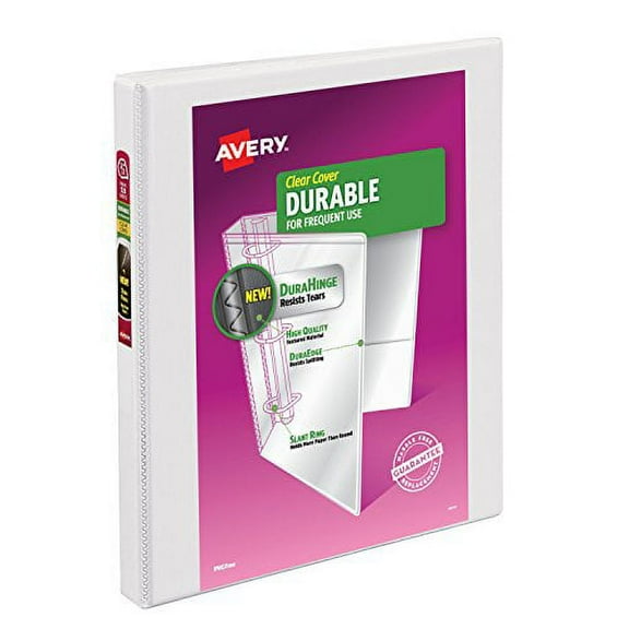 Avery 0.5" Durable View 3 Ring Binder, Slant Ring, Holds 8.5" x 11" Paper, 1 White Binder (17002)