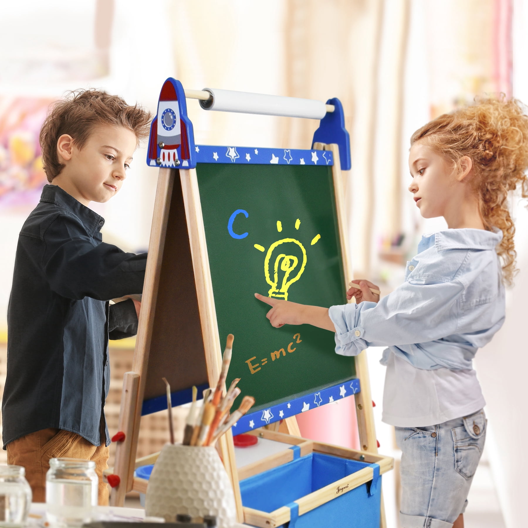 Joyooss Kids Adjustable Standing Art Easel with Magnetic Whiteboard & Chalkboard