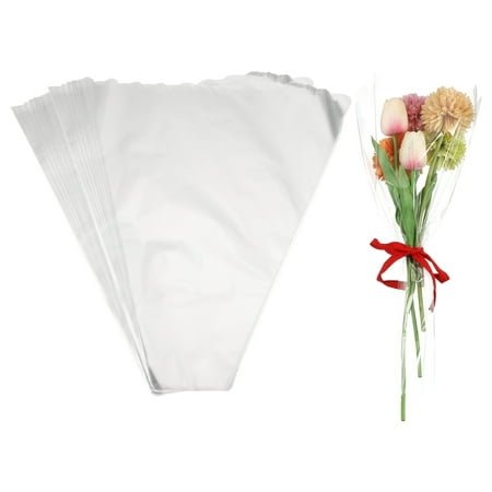 Uxcell Clear Flower Wrapping Bags, Transparent Flower Packaging Bag Waterproof Durable Bouquet Sleeves - Fitting for (Florists/Floral Arrangements Supplies), 16.9x3.9x19.7 Inch & 100Pcs